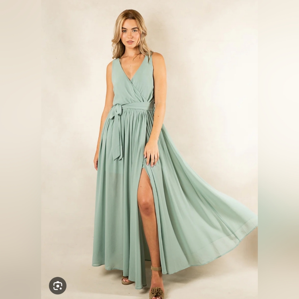 Joyfolie Dress NWT Size S Mint Green Miriam Seaglass Maxi Bridal Slit Belt Boho